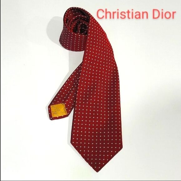 Dior Red Woven Check Silk Tie - Picture 1 of 6